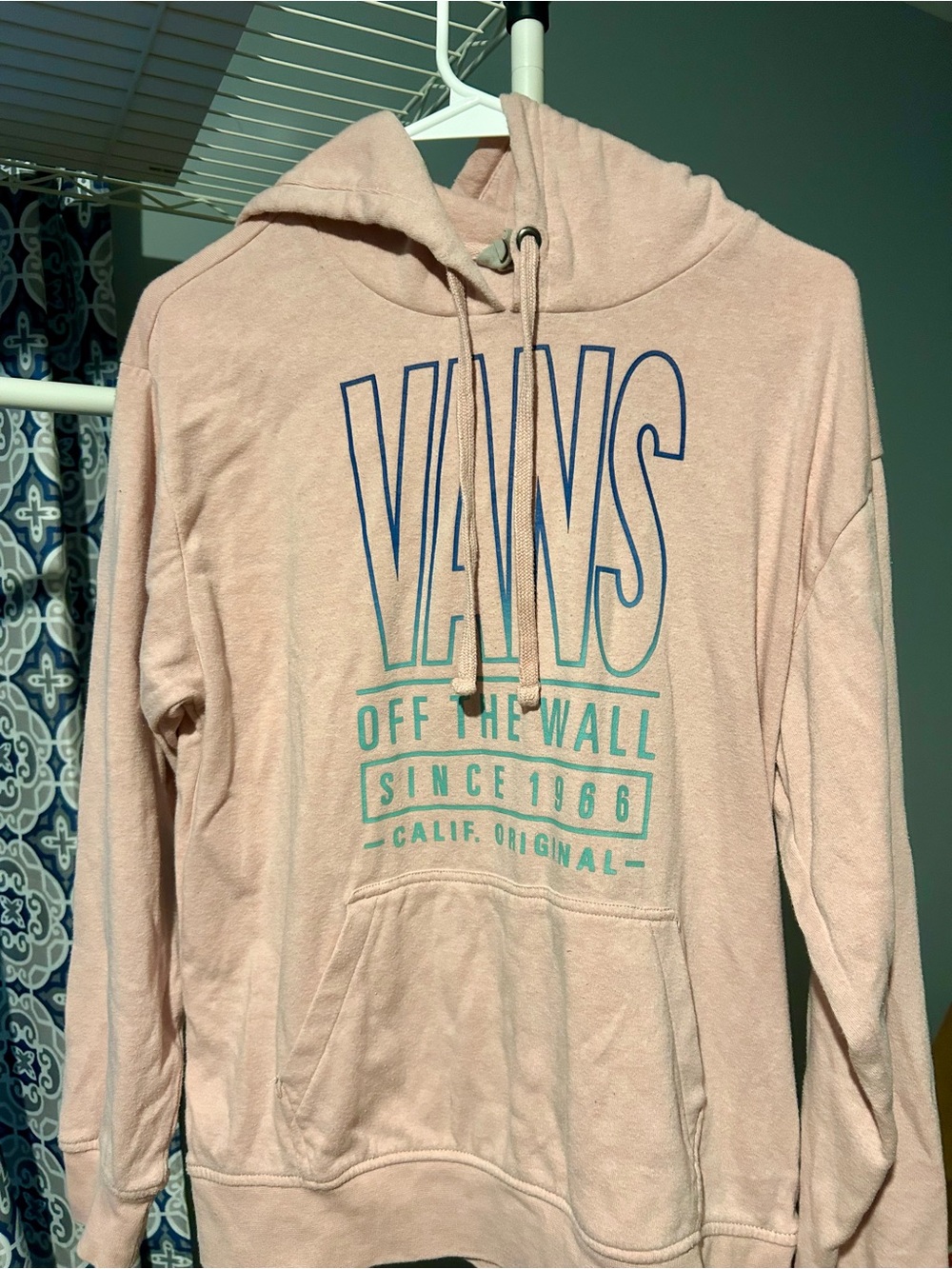Vans Light Pink Pullover Hoodie with Blue-Green Logo